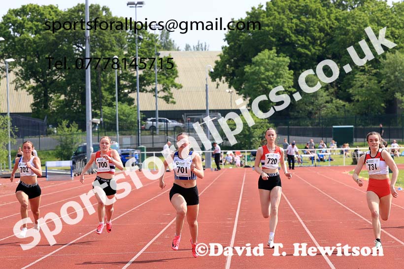 Womens Under-20s 100 metres, 2024 North Eastern Track and Field Champs., Middlesbrough.  Photo: David T. Hewitson/Sports for All Pics